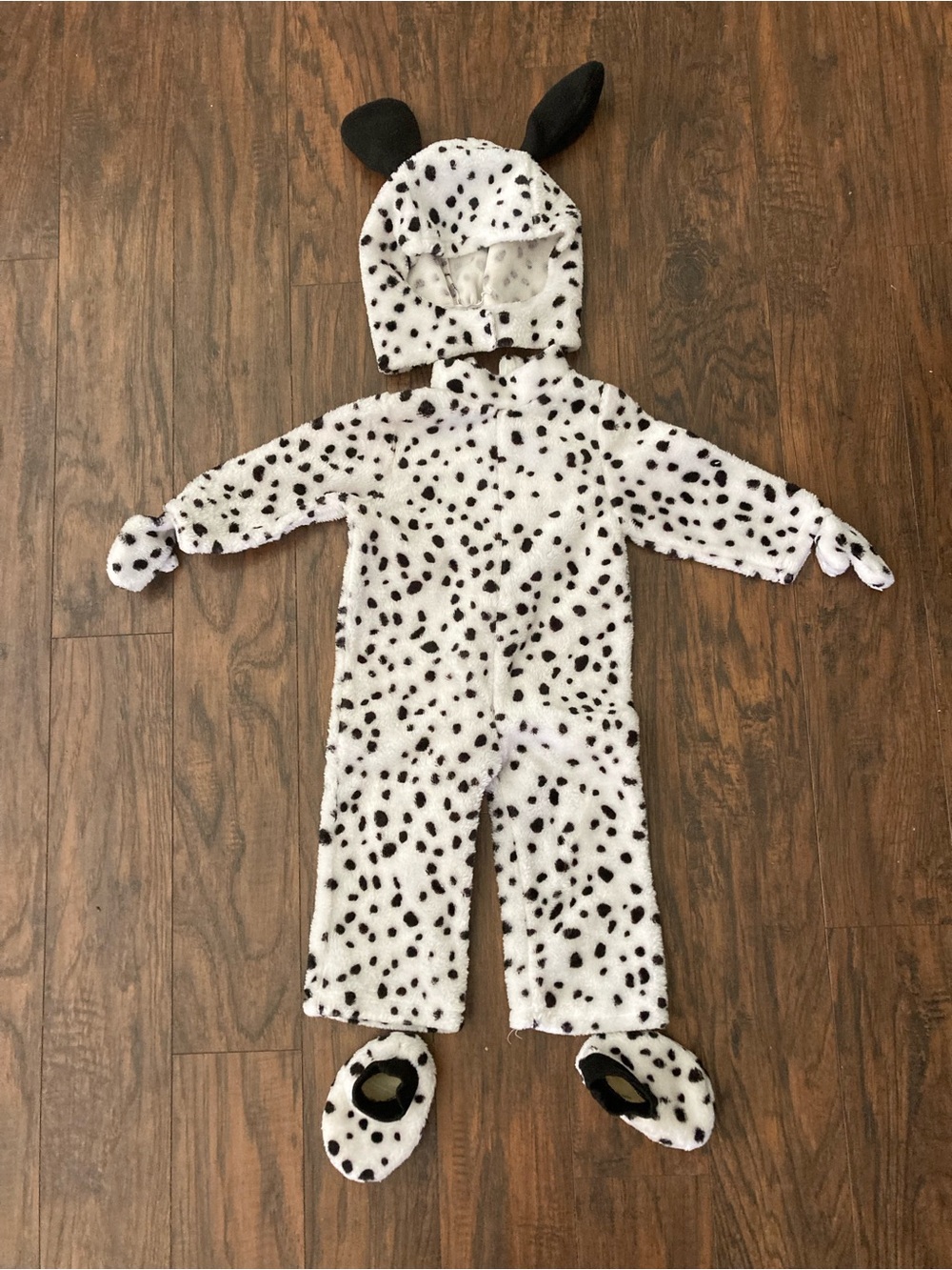 Kids Dalmatian Hooded Onesie Costume - White with Black Spots